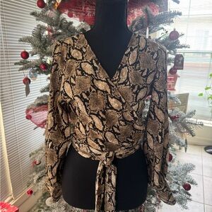 Fashion Nova Snake Print Blouse - Black and Brown